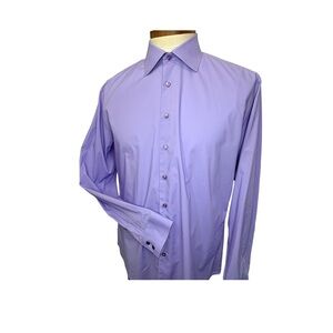 New Thomas Pink Dress Shirt Mens 16.5/36 Classic Fit Stretch Purple Cotton